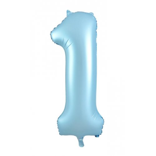 Matt Pastel Blue Number 1 Supershape 86cm Foil Balloon UNINFLATED