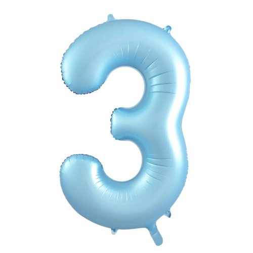 Matt Pastel Blue Number 3 Supershape 86cm Foil Balloon UNINFLATED