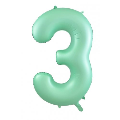 Matt Pastel Green Number 3 Supershape 86cm Foil Balloon UNINFLATED