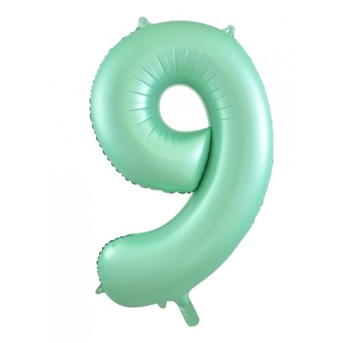 Matt Pastel Green Number 9 Supershape 86cm Foil Balloon UNINFLATED