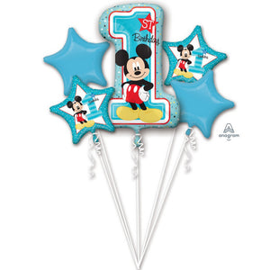 Mickey Mouse 1st Birthday Foil Balloon Bouquet UNINFLATED - Pack of 5