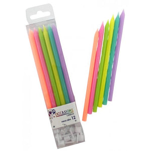 Neon Bright Slim Candles 120mm with Holders