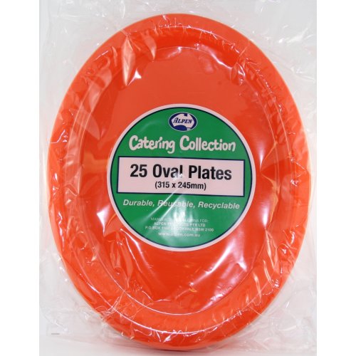 Orange Plastic Oval Plates - Pack of 25