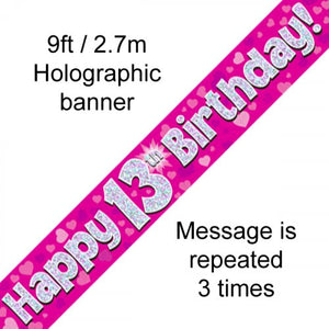 Pink Holographic 13th Happy Birthday Foil Banner