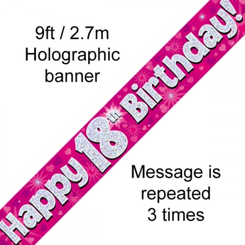 Pink Holographic 18th Happy Birthday Foil Banner