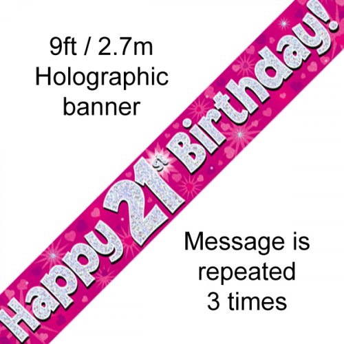 Pink Holographic 21st Happy Birthday Foil Banner