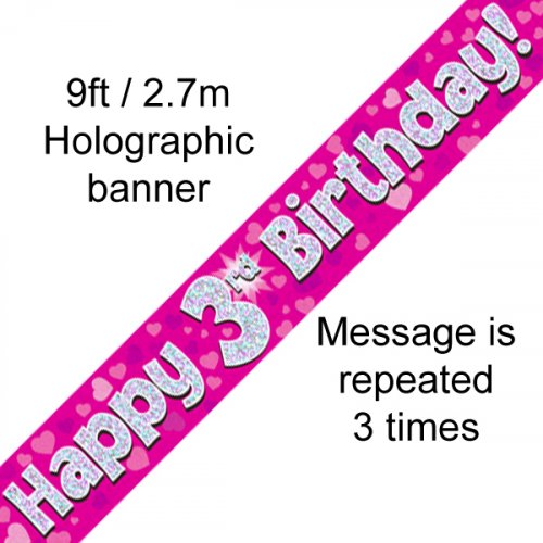 Pink Holographic 3rd Happy Birthday Foil Banner