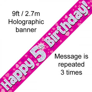 Pink Holographic 5th Happy Birthday Foil Banner