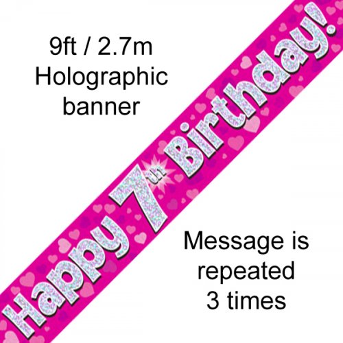 Pink Holographic 7th Happy Birthday Foil Banner