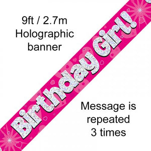Pink Holographic Birthday Girl Foil Banner