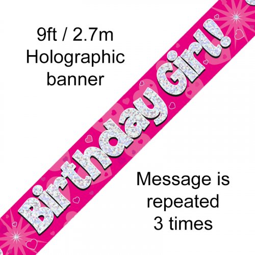 Pink Holographic Birthday Girl Foil Banner