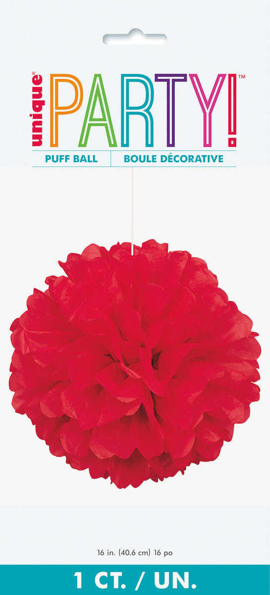Puff Ball Decoration Ruby Red 40cm