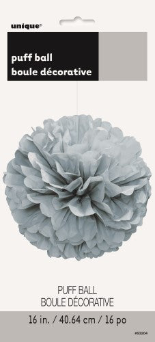 Puff Ball Decoration Silver 40cm