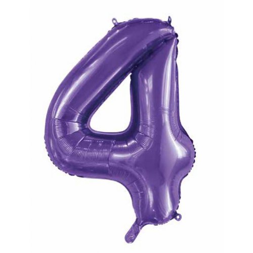 Purple Number 4 Supershape 86cm Foil Balloon UNINFLATED