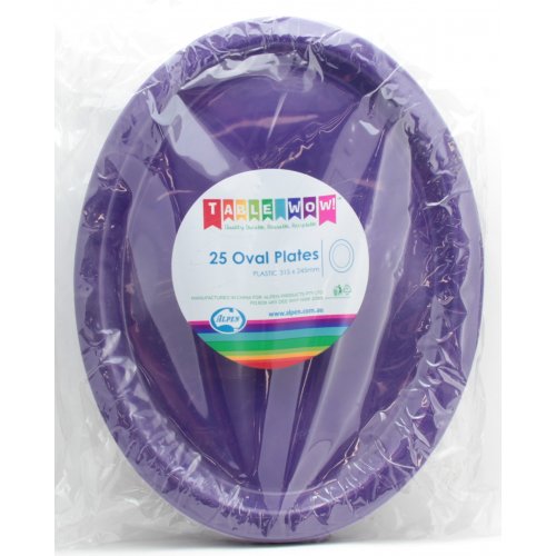 Purple Plastic Oval Plates - Pack of 25