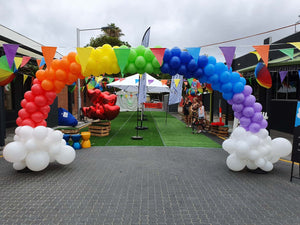 Rainbow Balloon Arch Adelaide with Clouds