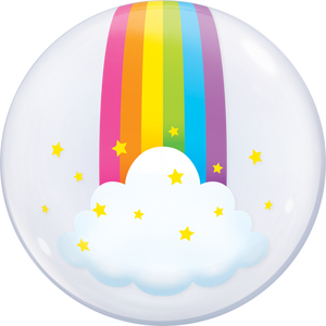 Rainbow Clouds 22 Inch Qualatex Bubble Balloon UNINFLATED