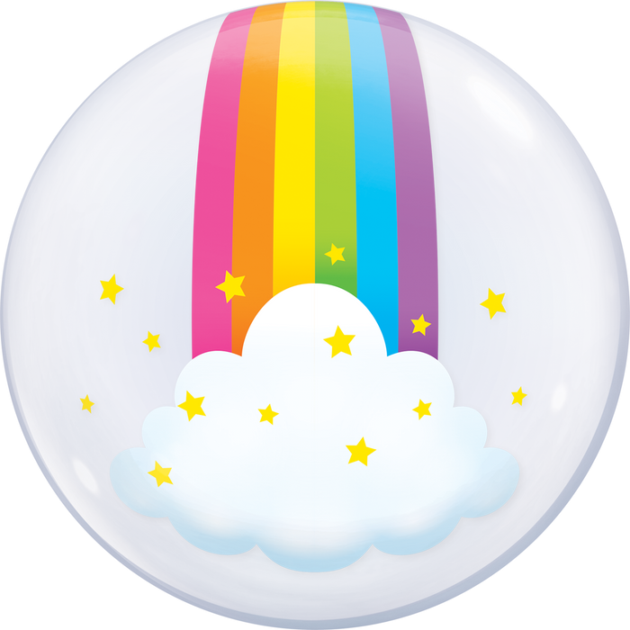 Rainbow Clouds 22 Inch Qualatex Bubble Balloon UNINFLATED