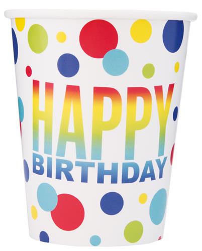 Rainbow Polka Dots Birthday Party Paper Cups - Pack of 8