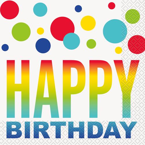 Rainbow Polka Dots Happy Birthday Party Lunch Napkins - Pack of 16