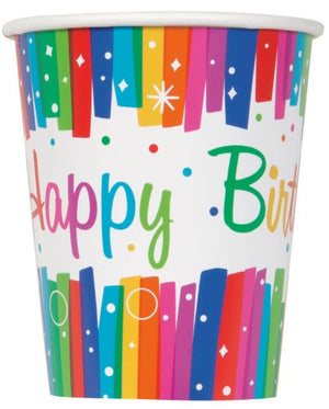 Rainbow Ribbons Birthday Party Paper Cups - Pack of 8