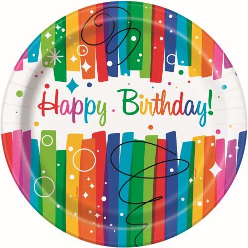 Rainbow Ribbons Birthday Party Paper Dinner Plates - Pack of 8