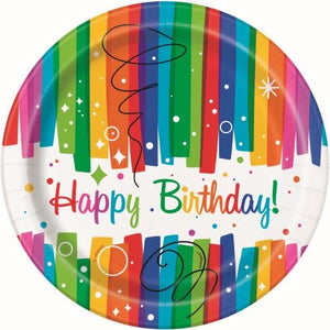 Rainbow Ribbons Birthday Party Paper Lunch Plates - Pack of 8