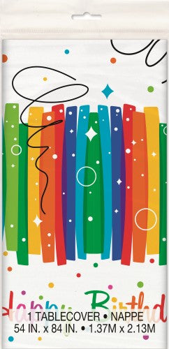 Rainbow Ribbons Birthday Party Plastic Printed Rectangle Tablecover