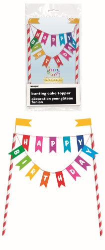 Rainbow Ribbons "Happy Birthday" Bunting Cake Topper
