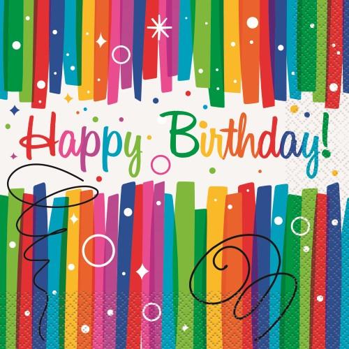 Rainbow Ribbons Happy Birthday Party Lunch Napkins - Pack of 16