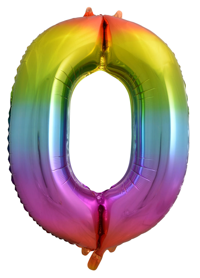 Rainbow Splash Number 0 Supershape 86cm Foil Balloon UNINFLATED