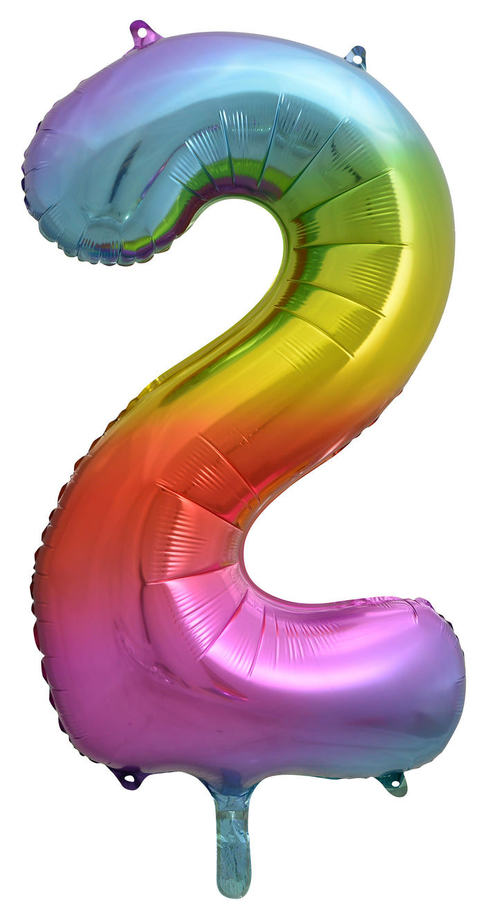 Rainbow Splash Number 2 Supershape 86cm Foil Balloon UNINFLATED