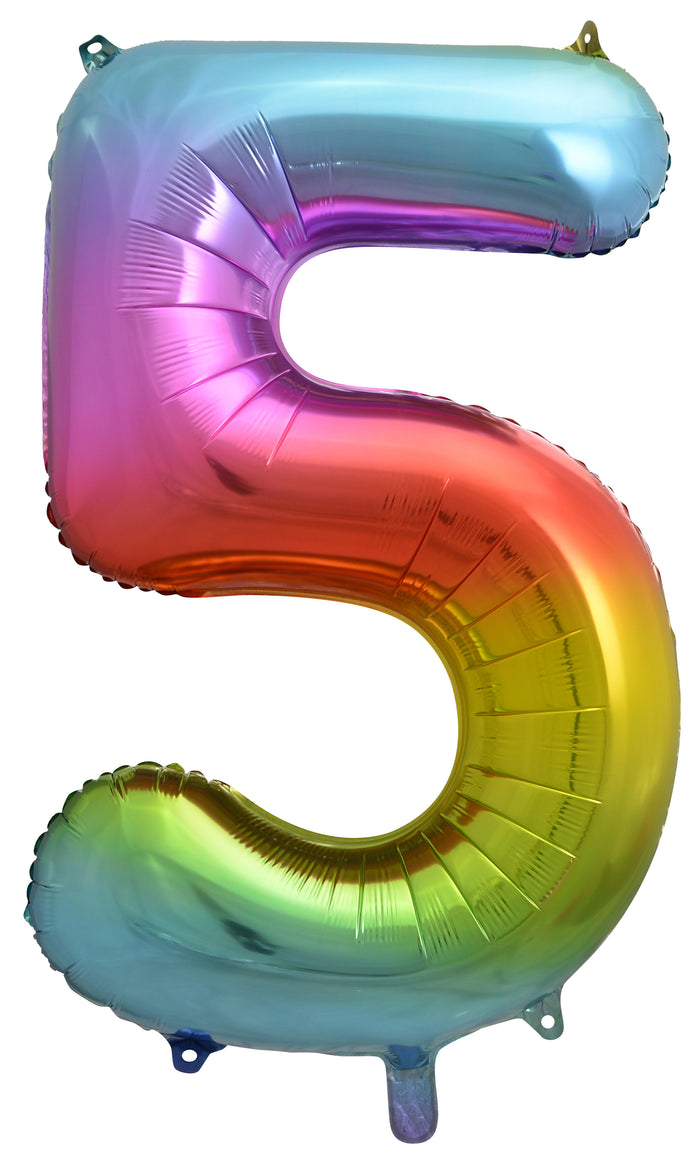 Rainbow Splash Number 5 Supershape 86cm Foil Balloon UNINFLATED