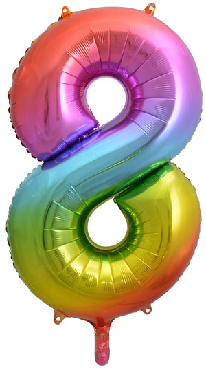 Rainbow Splash Number 8 Supershape 86cm Foil Balloon UNINFLATED