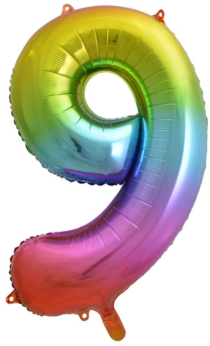 Rainbow Splash Number 9 Supershape 86cm Foil Balloon UNINFLATED