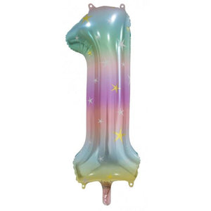 Matt Pastel Rainbow Number 1 Supershape 86cm Foil Balloon UNINFLATED