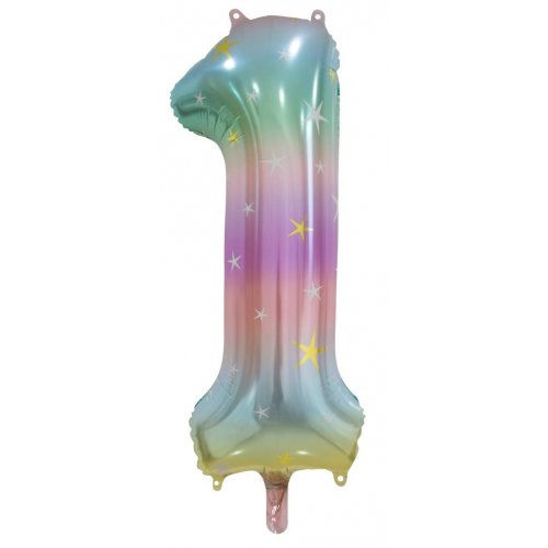 Matt Pastel Rainbow Number 1 Supershape 86cm Foil Balloon UNINFLATED