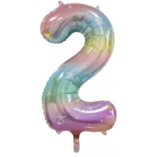 Matt Pastel Rainbow Number 2 Supershape 86cm Foil Balloon UNINFLATED