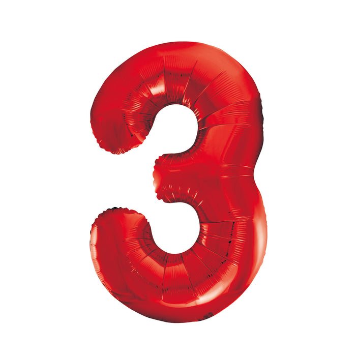 Red Number 3 Supershape 86cm Foil Balloon UNINFLATED