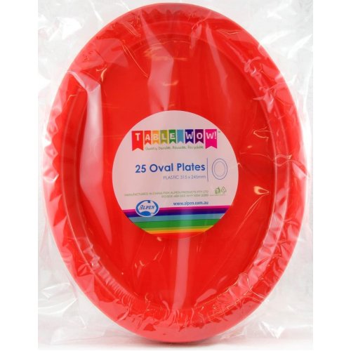 Red Plastic Oval Plates - Pack of 25