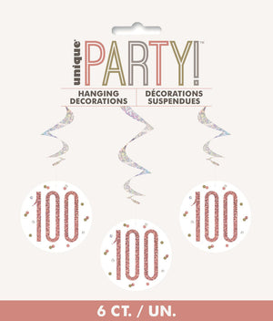 Rose Gold Prismatic 100 Hanging Swirl Decorations