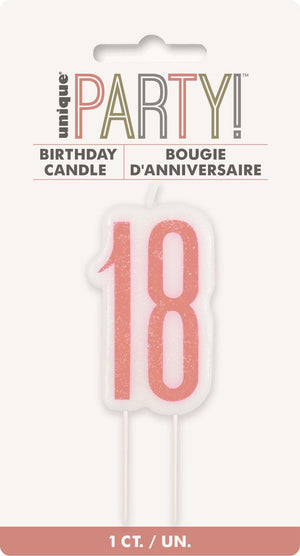 Rose Gold Glitter Birthday Candle Number #18