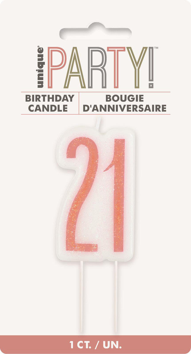 Rose Gold Glitter Birthday Candle Number #21