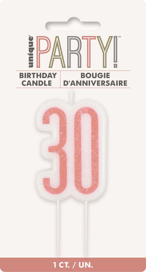 Rose Gold Glitter Birthday Candle Number #30