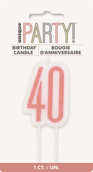 Rose Gold Glitter Birthday Candle Number #40