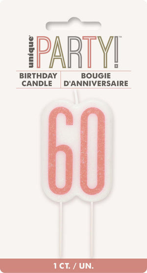 Rose Gold Glitter Birthday Candle Number #60