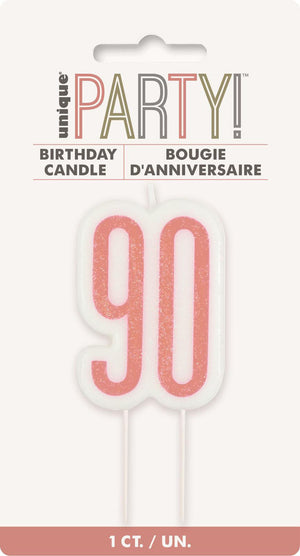 Rose Gold Glitter Birthday Candle Number #90