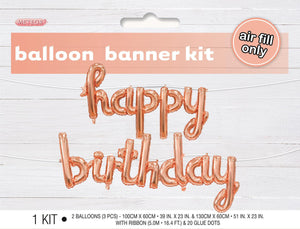 Rose Gold Happy Birthday Foil Balloon Banner Kit - Air Fill Only