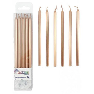 Rose Gold Metallic Slim Candles 120mm with Holders