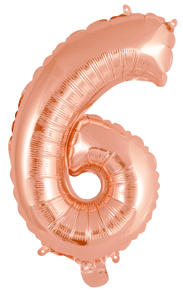 Rose Gold Number 6 Foil Balloon 35cm - Air Fill Only